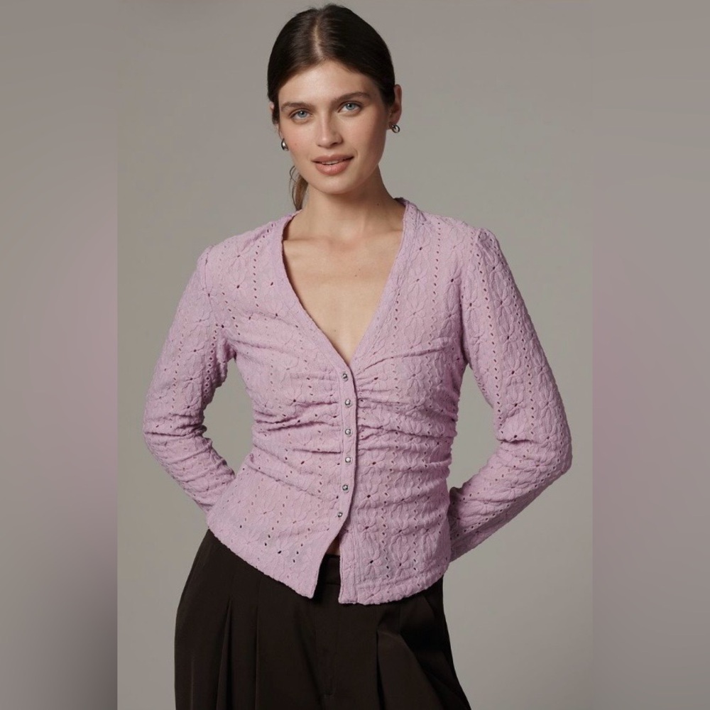 NWT Maeve for Anthropologie Lilac Eyelet Button-Up Blouse Size 3X